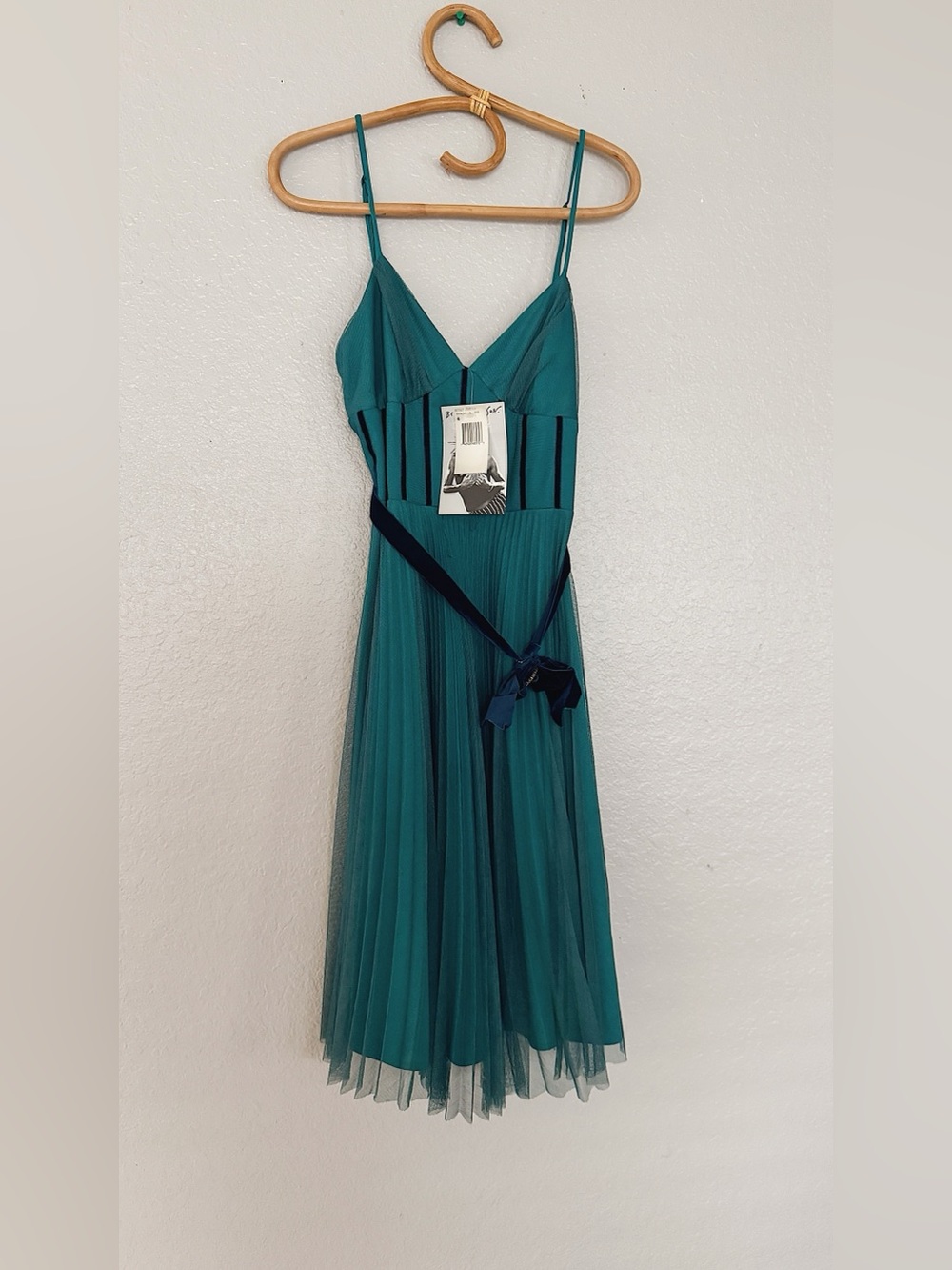 NWT Vintage 90’s Betsey Johnson Teal Cocktail Tulle Pleated Mini Dress